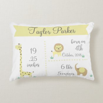 Cute Jungle Animals Baby Announcement Pillow by OS_Designs at Zazzle