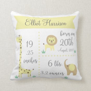 Cute Jungle Animals Baby Announcement Pillow by OS_Designs at Zazzle