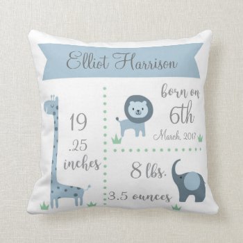 Cute Jungle Animals Baby Boy Announcement Pillow by OS_Designs at Zazzle