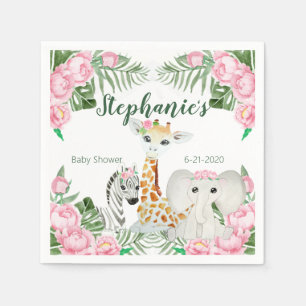 Cute Jungle Animals Baby Girl Shower Napkins