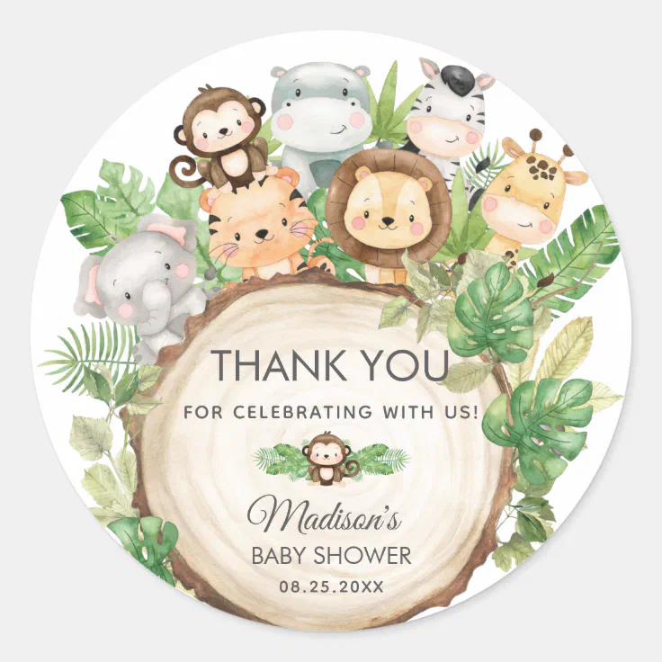 Cute Jungle Animals Baby Shower 1st Birthday Favor Classic Round Sticker |  Zazzle