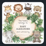 Cute Jungle Animals Baby Shower Bookplate Labels<br><div class="desc">This whimsical design features rustic watercolor tropical greenery and adorable safari animals</div>