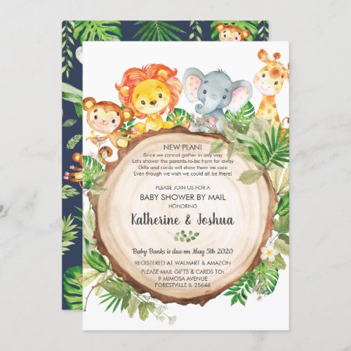 Cute Jungle Animals Baby Shower by Mail Greenery Invitation