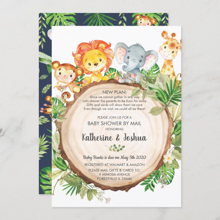 Cute Jungle Animals Baby Shower by Mail Greenery Invitation | Zazzle