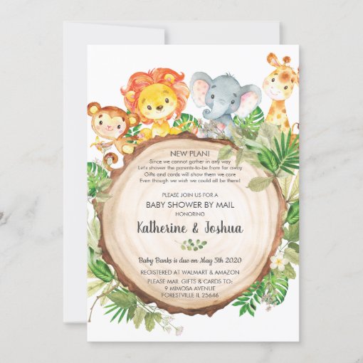 Cute Jungle Animals Baby Shower by Mail Greenery Invitation | Zazzle