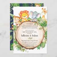 Cute Jungle Animals Baby Shower by Mail Greenery Invitation