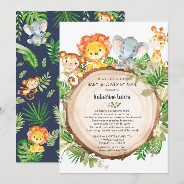 Cute Jungle Animals Baby Shower by Mail Safari Boy Invitation (Front/Back)