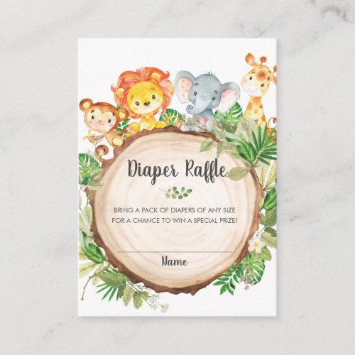Cute Jungle Animals Baby Shower Diaper Raffle Enclosure Card