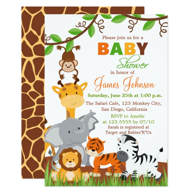 Cute Jungle Animals Baby Shower Invitation