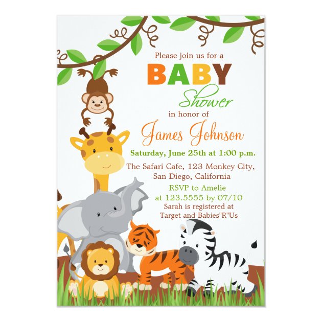 Cute Jungle Animals Baby Shower Invitation