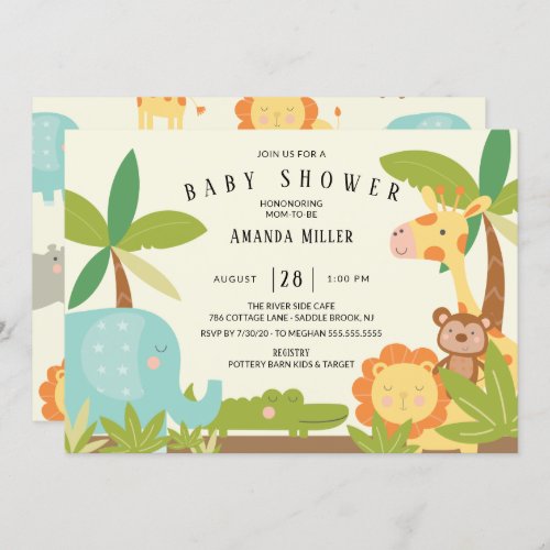 Cute Jungle Animals Baby Shower Invitation