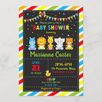 Cute Jungle Animals Baby Shower Invitation Neutral