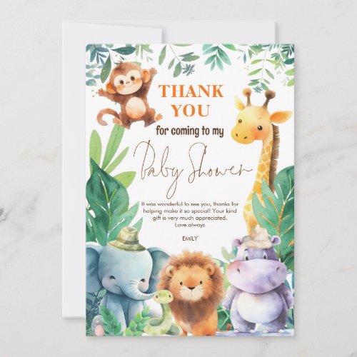 Cute Jungle Animals Baby Shower Thank You Card