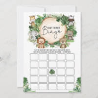 Cute Jungle Animals Bingo Baby Shower Game Card