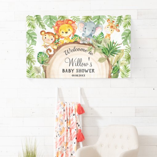 Cute Jungle Animals Birthday Baby Shower Welcome Banner | Zazzle