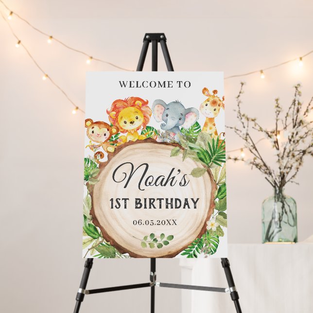 Cute Jungle Animals Birthday Baby Shower Welcome Foam Board (In Situ (Stand))