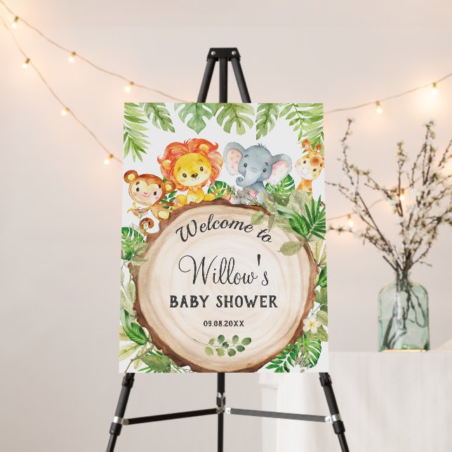 Cute Jungle Animals Birthday Baby Shower Welcome  Foam Board (In Situ (Stand))