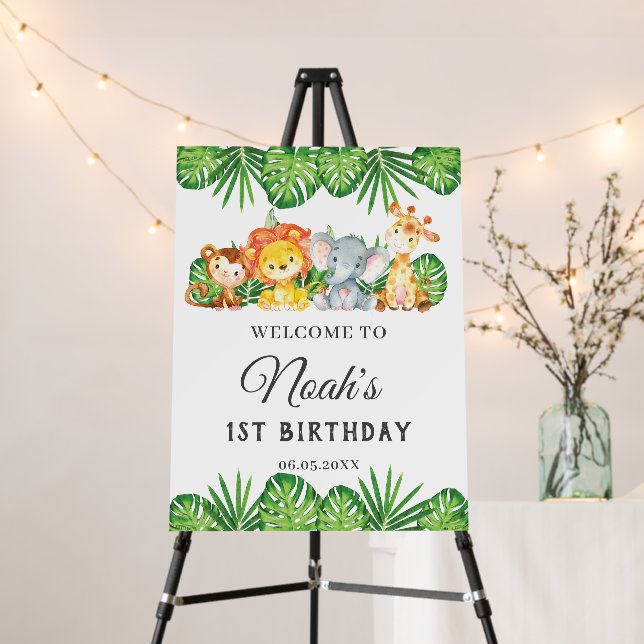 Cute Jungle Animals Birthday Baby Shower Welcome Foam Board (In Situ (Stand))