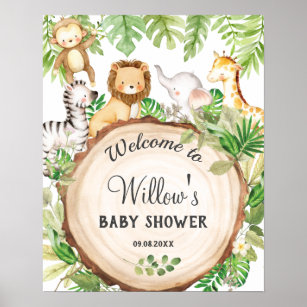 Cute Jungle Animals Birthday Baby Shower Welcome Poster