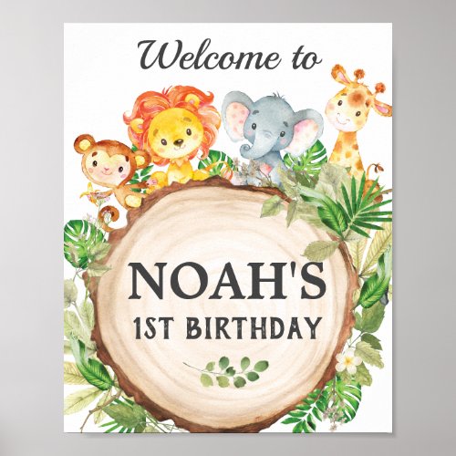 Cute Jungle Animals Birthday Baby Shower Welcome Poster
