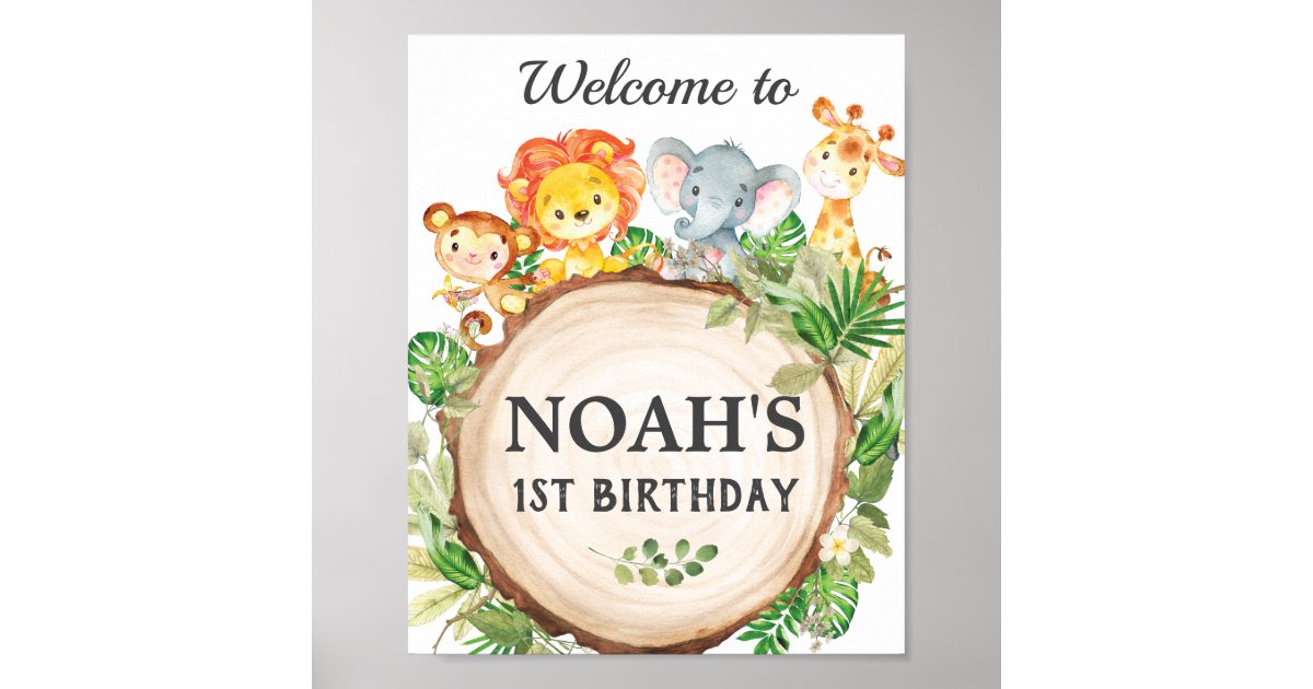 Cute Jungle Animals Birthday Baby Shower Welcome Poster | Zazzle