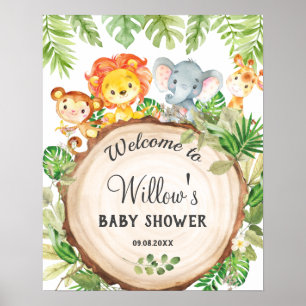 Cute Jungle Animals Birthday Baby Shower Welcome  Poster