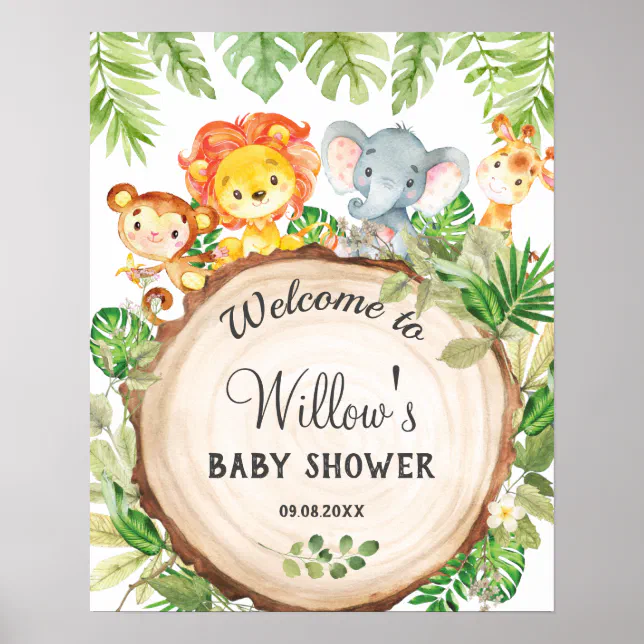 Cute Jungle Animals Birthday Baby Shower Welcome Poster | Zazzle