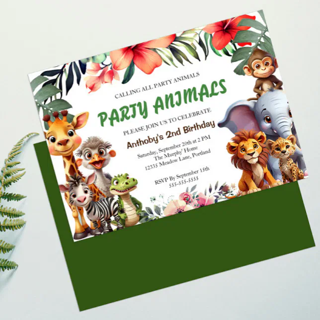 Cute Jungle Animals Birthday Invitation | Zazzle