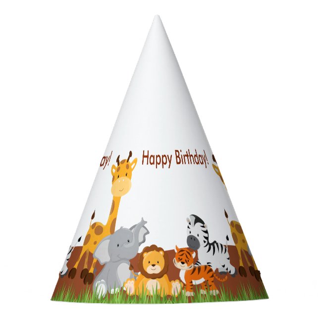 Cute Jungle Animals Birthday Party Hat (Front)
