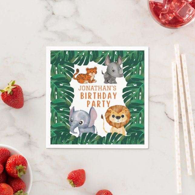 Cute Jungle Animals Birthday Party Napkins (Insitu)