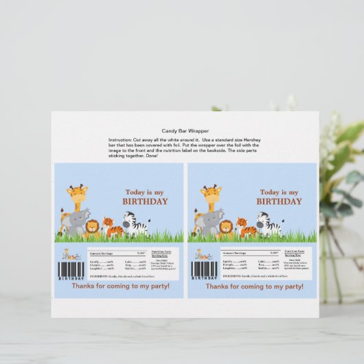 Cute Jungle Animals Boy Candy Bar Wrapper (Standing Front)