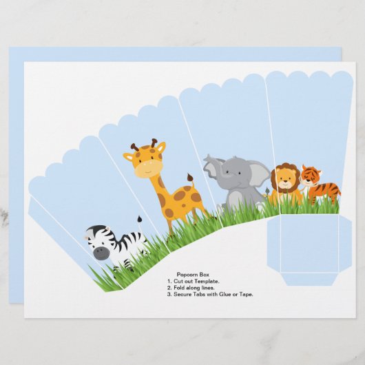 Cute Jungle Animals Boy Scalloped Popcorn Box (Front/Back)