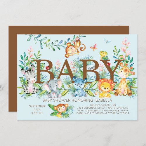 Cute Jungle Animals Boys Baby shower Invitation