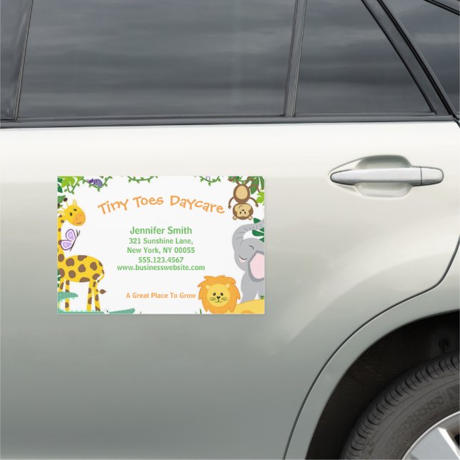 Cute Jungle Animals Child Daycare Business Car Magnet (In Situ)