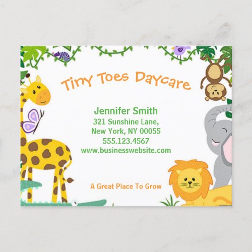 Cute Jungle Animals Child Daycare Business Postcard