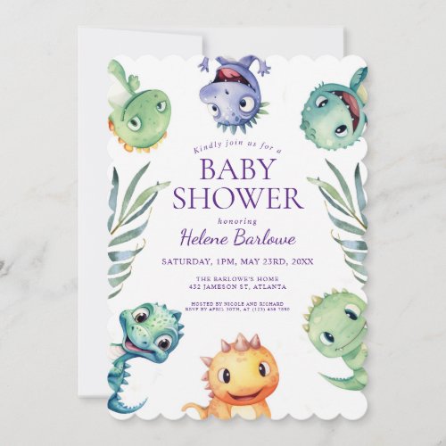 Cute Jungle Animals Dinosaur Baby Shower Invitation