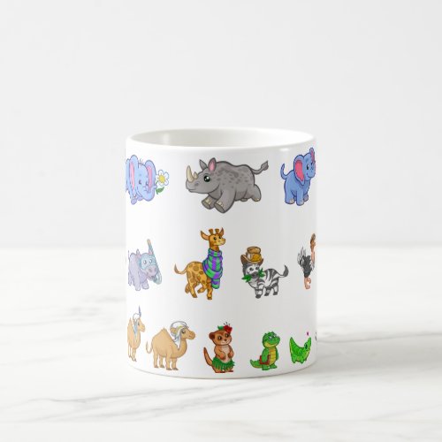 Cute Jungle Animals Elephant Hippo Giraffe Zebra Coffee Mug