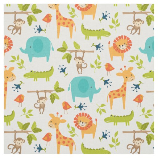 Cute Jungle Animals Fabric | Zazzle