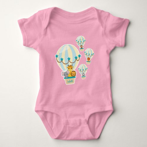 Cute Jungle Animals Flying in Hot Air Balloons Baby Bodysuit