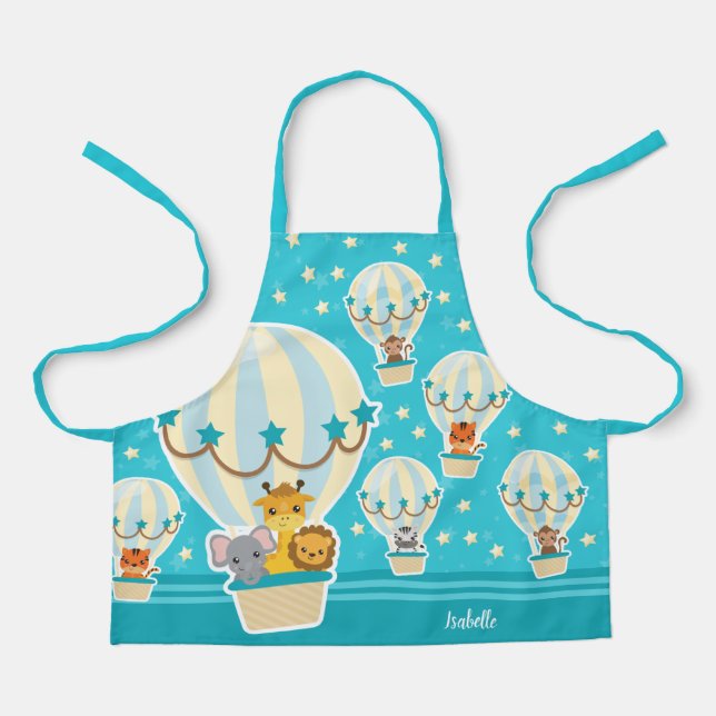 Cute Jungle Animals Flying in Hot Air Balloons Kid Apron (Front)