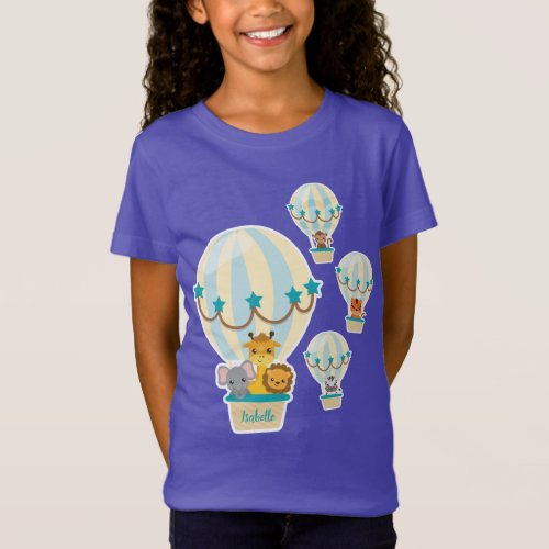 Cute Jungle Animals Flying in Hot Air Balloons Kid T_Shirt