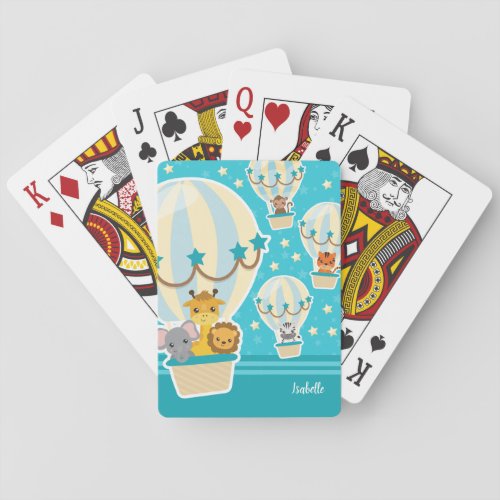 Cute Jungle Animals Flying in Hot Air Balloons Playing Cards