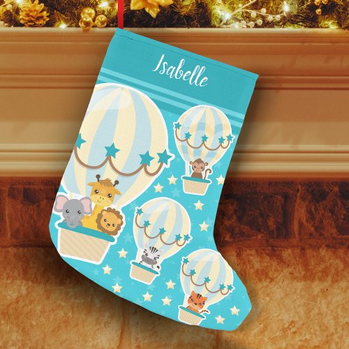 Cute Jungle Animals Flying in Hot Air Balloons Small Christmas Stocking