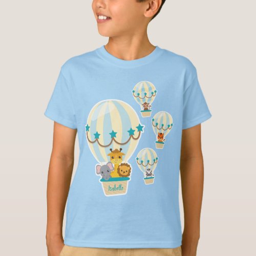 Cute Jungle Animals Flying in Hot Air Balloons T_Shirt