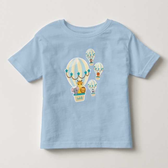 Cute Jungle Animals Flying in Hot Air Balloons Toddler T-shirt (Front)