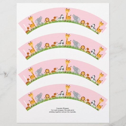 Cute Jungle Animals Girl Plain Cupcake Wrapper (Front)