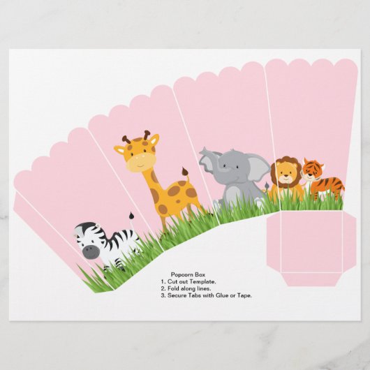 Cute Jungle Animals Girl Scalloped Popcorn Box (Front)