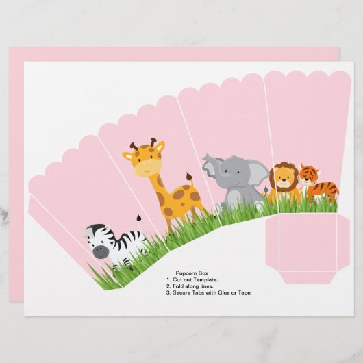 Cute Jungle Animals Girl Scalloped Popcorn Box (Front/Back)