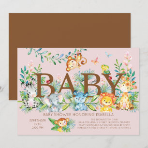Cute Jungle Animals Girls Baby shower Invitation