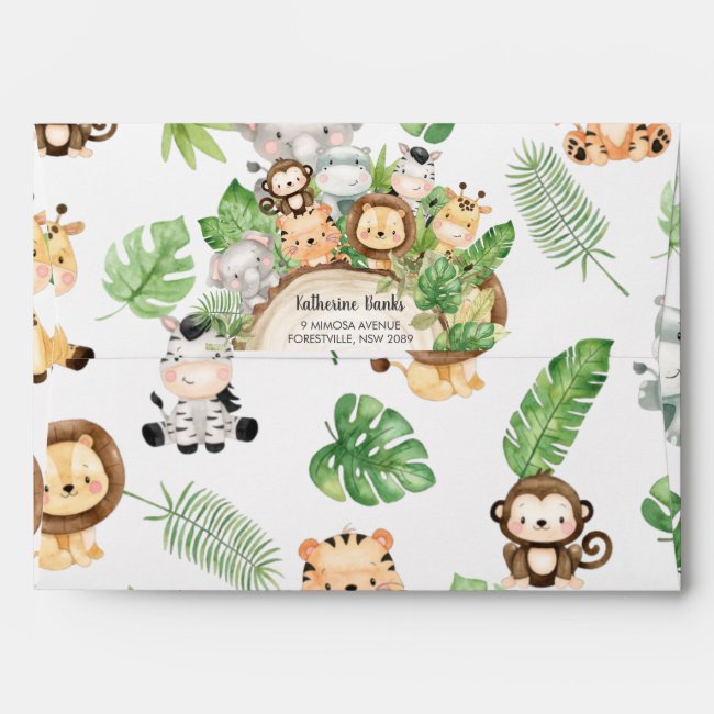 Cute Jungle Animals Greenery Baby Shower Birthday Envelope